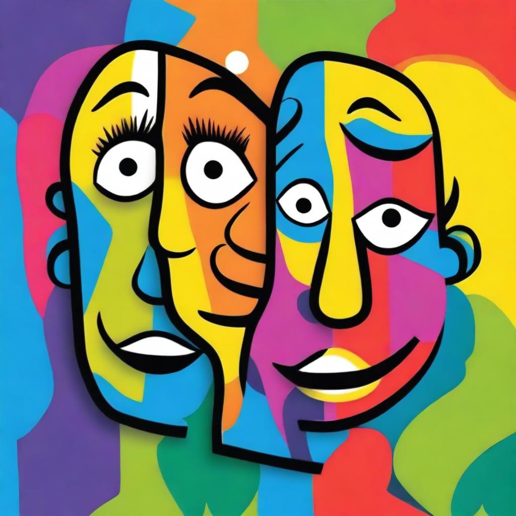 A vibrant and quirky image of three faces showcasing different emotions