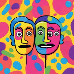 A vibrant and quirky image of three faces showcasing different emotions