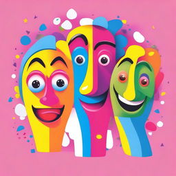 A vibrant and quirky image of three faces showcasing different emotions