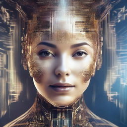 A futuristic and artistic portrait of a woman's face, created in an AI art style