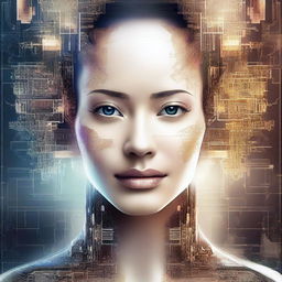 A futuristic and artistic portrait of a woman's face, created in an AI art style