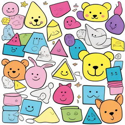 A fun and engaging coloring and shapes drawing book for kids, featuring simple geometric shapes like circles, squares, and triangles, as well as cute animals and playful scenes