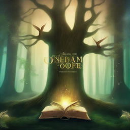 A captivating book cover featuring an enchanted forest with a mystical aura