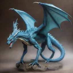 A beautiful and majestic high fantasy, blur-toned dragon with webbed talons and webbing along its spine, adorned with a stinger tail. Its wide wings can tuck seamlessly into its body, presenting an awe-inspiring appearance.