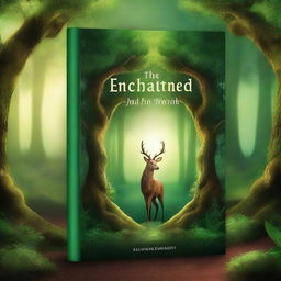 Create a captivating book cover featuring an enchanted forest with mystical creatures