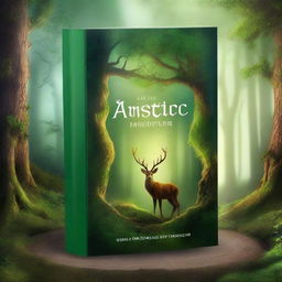 Create a captivating book cover featuring an enchanted forest with mystical creatures