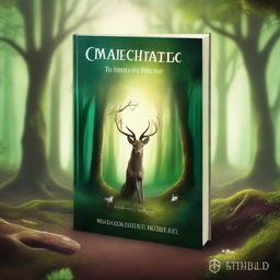 Create a captivating book cover featuring an enchanted forest with mystical creatures