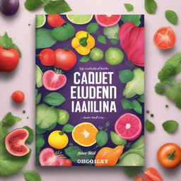 Design a vibrant and eye-catching book cover for a vegan cookbook