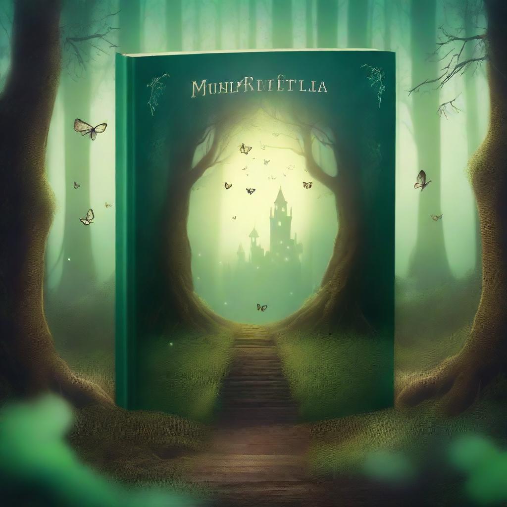 Create a captivating book cover featuring an enchanting forest with a mysterious pathway leading to a hidden castle