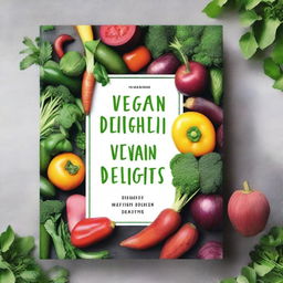 A beautifully designed cookbook cover for vegans, featuring vibrant images of fresh vegetables, fruits, and plant-based dishes