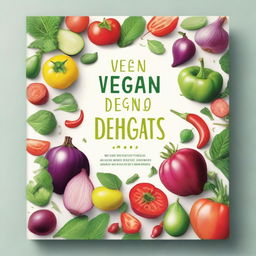 A beautifully designed cookbook cover for vegans, featuring vibrant images of fresh vegetables, fruits, and plant-based dishes