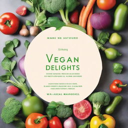 A beautifully designed cookbook cover for vegans, featuring vibrant images of fresh vegetables, fruits, and plant-based dishes