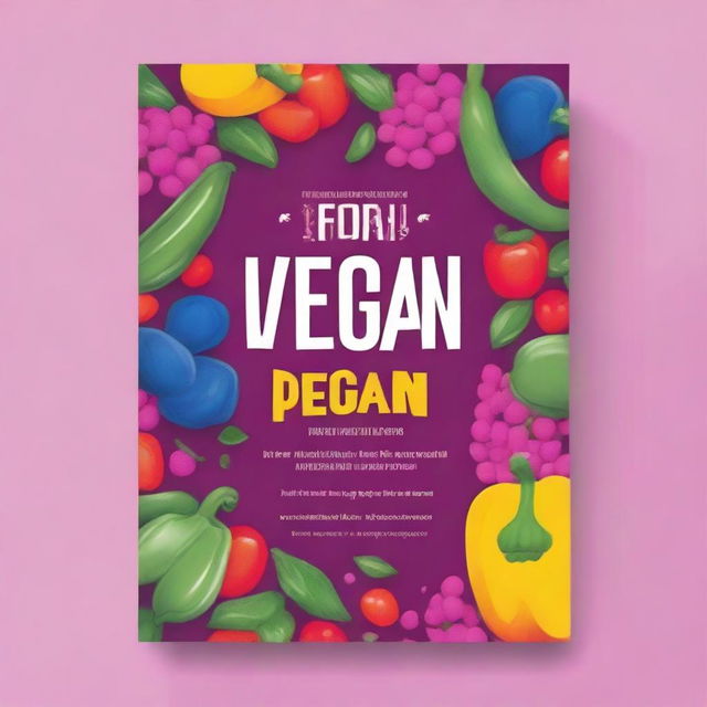 A vibrant and colorful vegan cookbook cover featuring a chic pea and a pepper