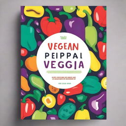 A vibrant and colorful vegan cookbook cover featuring a chic pea and a pepper