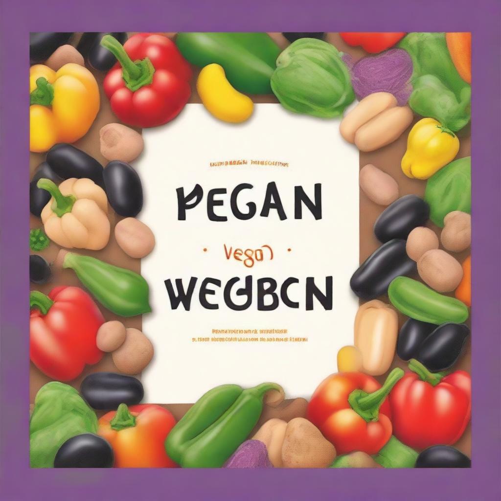 Create a vibrant and appealing vegan cookbook cover featuring chickpea, bell pepper, mushrooms, and black bean