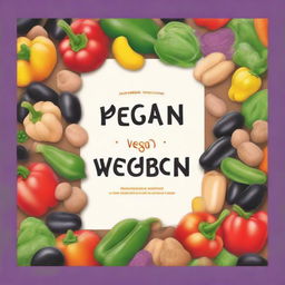 Create a vibrant and appealing vegan cookbook cover featuring chickpea, bell pepper, mushrooms, and black bean