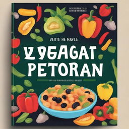 Create a vibrant and appealing vegan cookbook cover featuring chickpea, bell pepper, mushrooms, and black bean