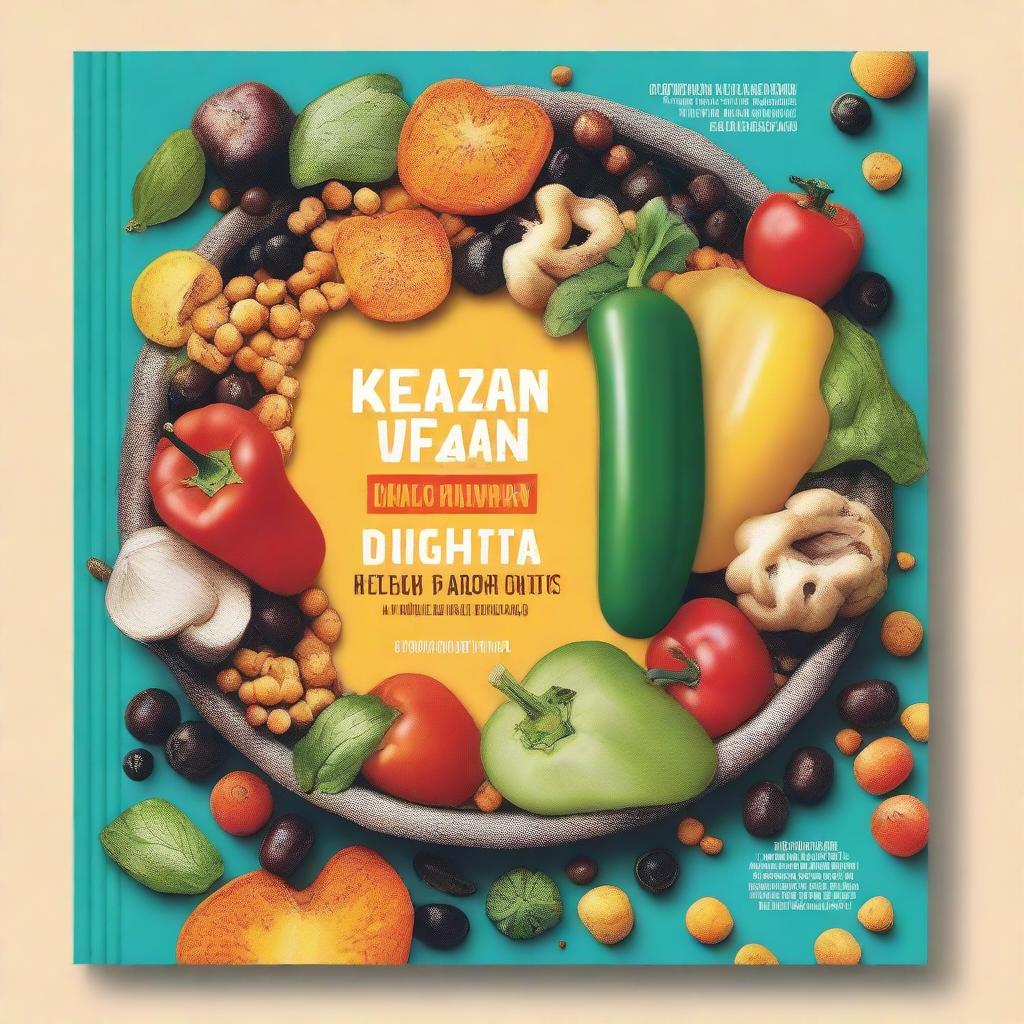 Create a vibrant and appealing vegan cookbook cover featuring chickpea, bell pepper, mushrooms, and black bean