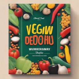 Create a vibrant and appealing vegan cookbook cover featuring chickpea, bell pepper, mushrooms, and black bean