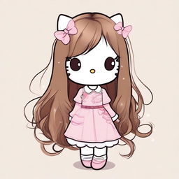 A Hello Kitty character with long hair styled in a balayage of light brown tones