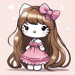 A Hello Kitty character with long hair styled in a balayage of light brown tones