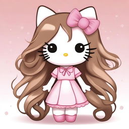 A Hello Kitty character with long hair styled in a balayage of light brown tones