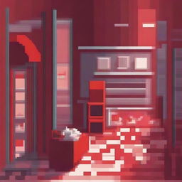 A pixel art illustration featuring a red color theme