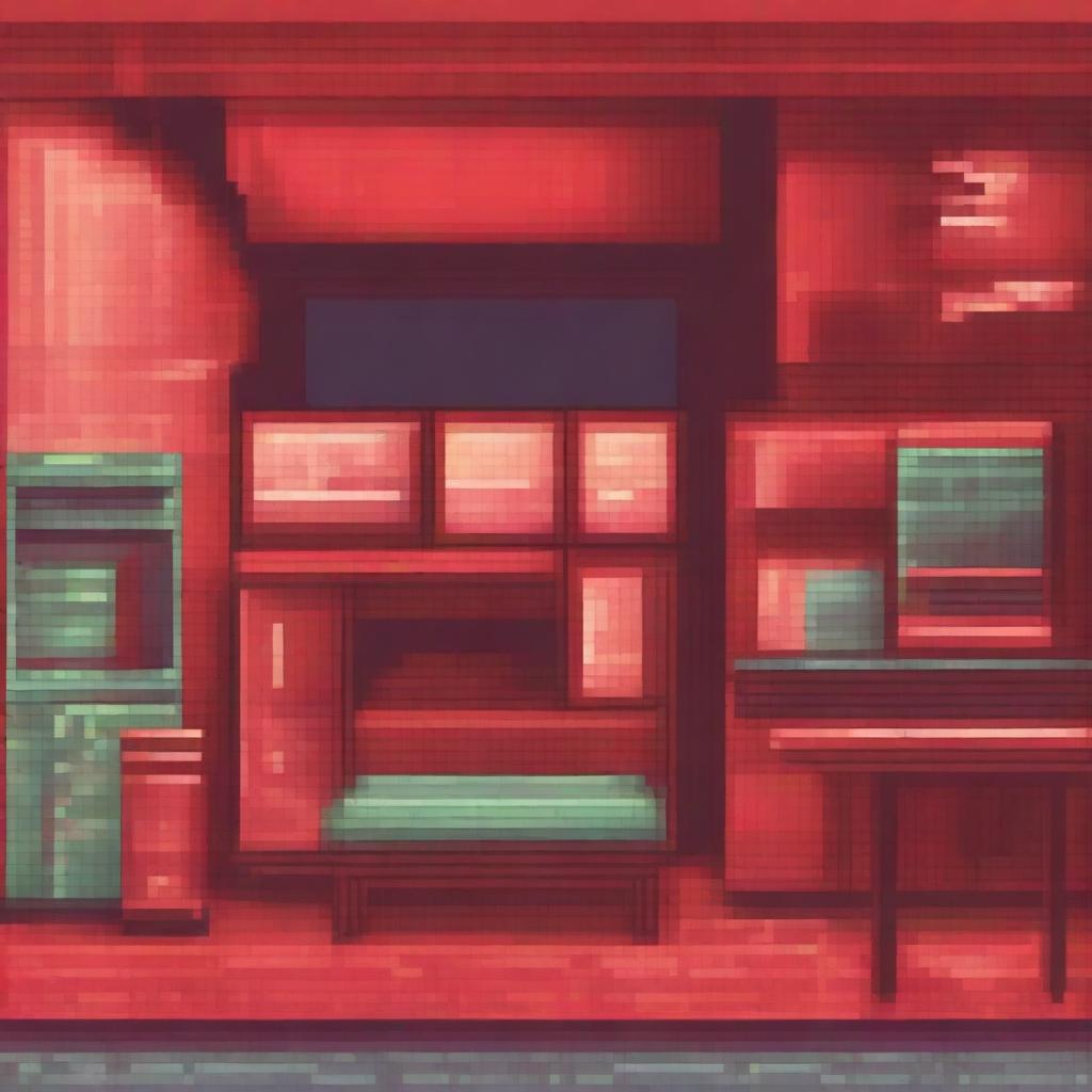 A pixel art illustration featuring a red color theme