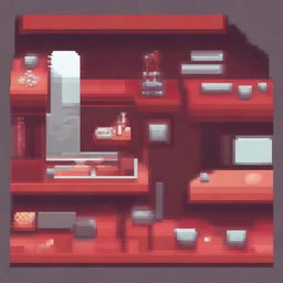 A pixel art illustration featuring a red color theme