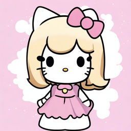 A Hello Kitty with medium-length hair, half dyed blonde and half dyed black