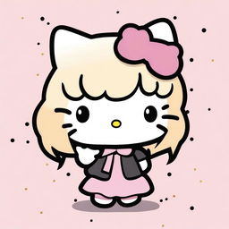 A Hello Kitty with medium-length hair, half dyed blonde and half dyed black