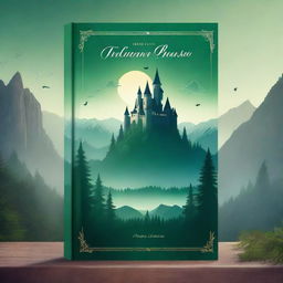 Create a captivating book cover featuring an enchanting fantasy landscape with lush forests, towering mountains, and a mysterious castle in the distance