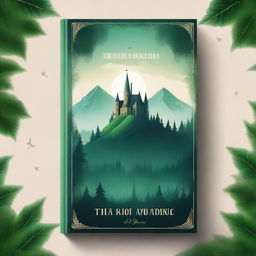 Create a captivating book cover featuring an enchanting fantasy landscape with lush forests, towering mountains, and a mysterious castle in the distance