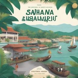 Create a book cover that features a Malay tropical colonial port town in the 17th century