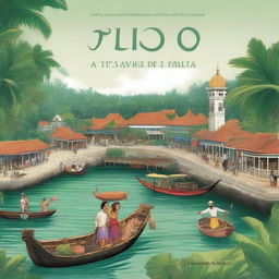 Create a book cover that features a Malay tropical colonial port town in the 17th century