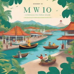 Create a book cover that features a Malay tropical colonial port town in the 17th century