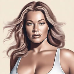 A detailed and artistic portrayal of a blonde woman resembling Ashley Graham, depicted in a tasteful and elegant manner