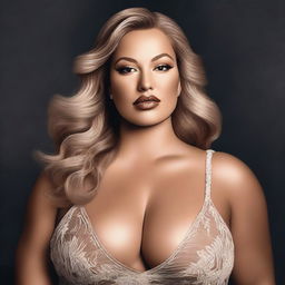 A detailed and artistic portrayal of a blonde woman resembling Ashley Graham, depicted in a tasteful and elegant manner