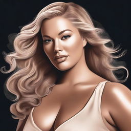 A detailed and artistic portrayal of a blonde woman resembling Ashley Graham, depicted in a tasteful and elegant manner