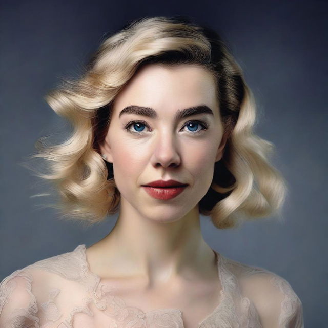 A detailed and realistic portrait of Vanessa Kirby, capturing her elegance and grace