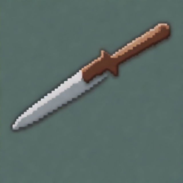 Create a 64 by 64 pixel art image of a blade with a wooden handle and a tip made from the fang of a large monster