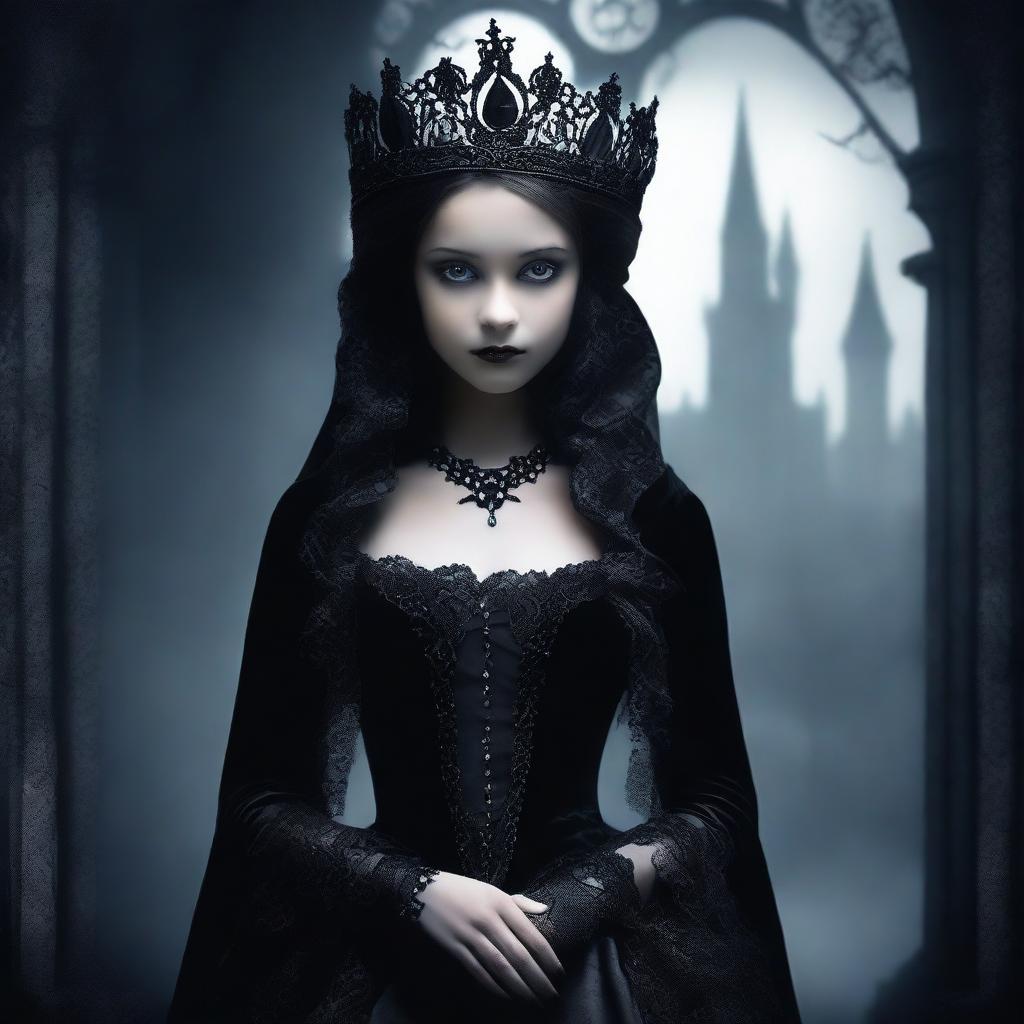 A dark and mysterious portrayal of a princess with a gothic and eerie atmosphere