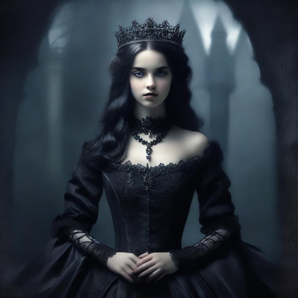 A dark and mysterious portrayal of a princess with a gothic and eerie atmosphere