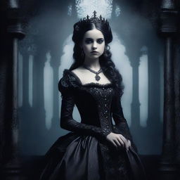 A dark and mysterious portrayal of a princess with a gothic and eerie atmosphere