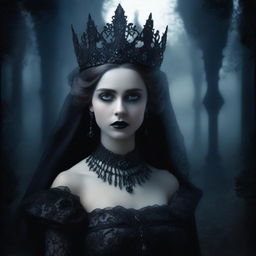 A dark and mysterious portrayal of a princess with a gothic and eerie atmosphere