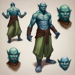 Create an image of a young, handsome giant Blue Green Orc Tiefling monk