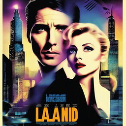 A movie poster that is a fusion of the films La La Land and Blade Runner, featuring Madonna and Tom Cruise as the lead characters