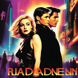 A movie poster that is a fusion of the films La La Land and Blade Runner, featuring Madonna and Tom Cruise as the lead characters