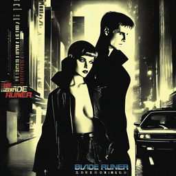 A noir style movie poster for the film Blade Runner featuring Madonna and Tom Cruise as the lead characters