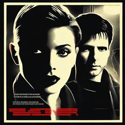 A Noir style movie poster for the film Blade Runner starring singer Madonna and actor Tom Cruise